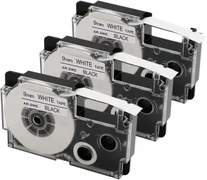 Replace for Casio Label Maker Tape 9mm Xr-9we2s Xr9we2s 3/8" Black On White Label It Tape Cartridge Compatible with Casio EZ Label Printers Kl-60 Kl-780 Kl750b Kl-100 Kl750 Kl7200, 3-Pack
