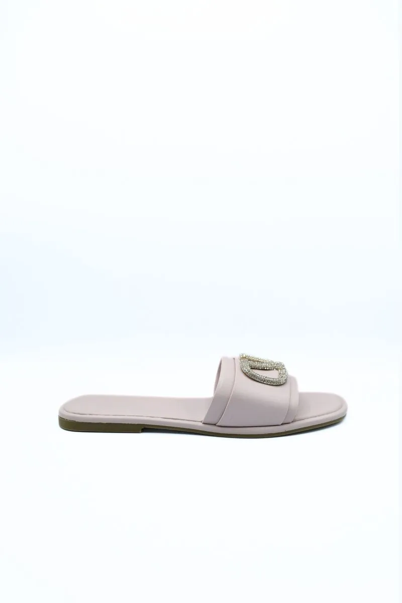Rhinestone Detail Strap Slip On Flat Sandals