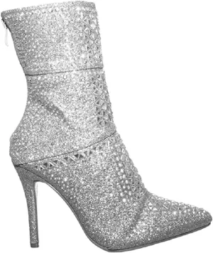 Rhinestone Studded Stiletto Bootie- Womens Crystal Ankle Fashion Boot