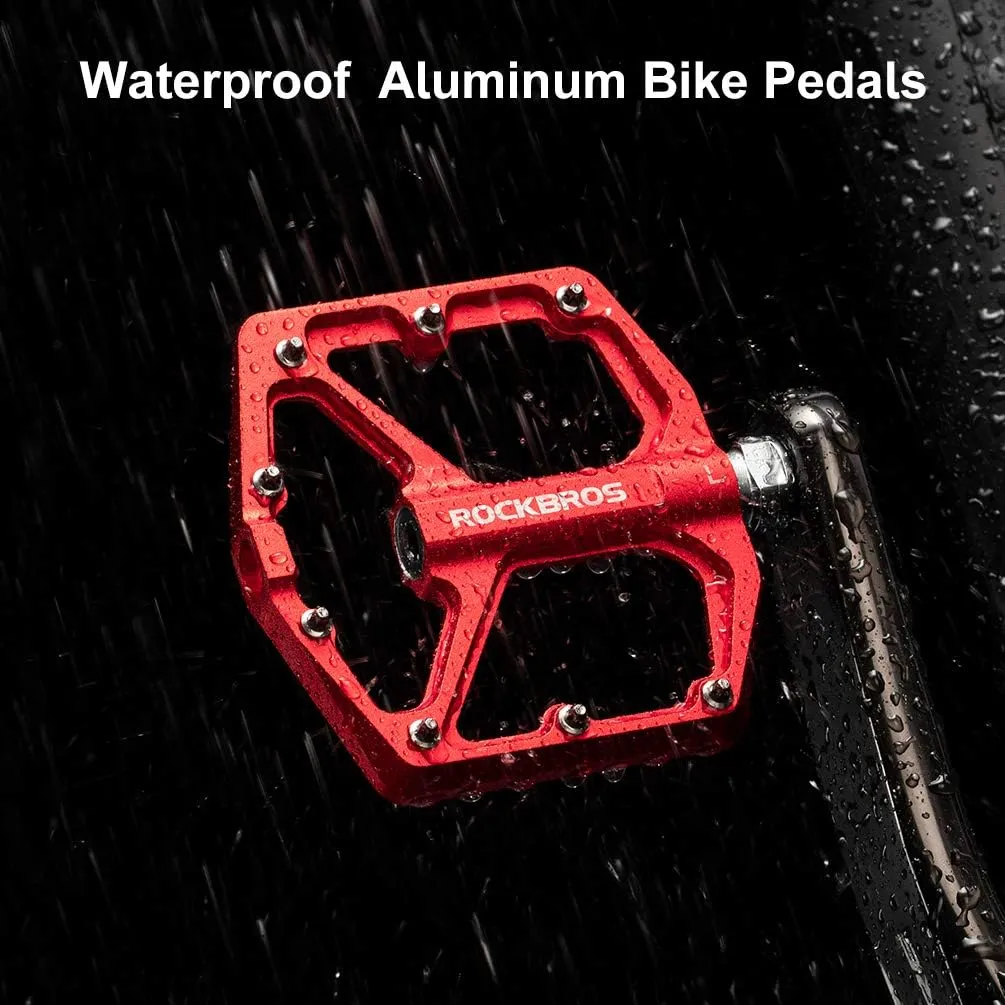 ROCKBROS Mountain Bike Pedals MTB Pedals Bicycle Flat Pedals Aluminum 9/16" Sealed Bearing Lightweight Platform for Road Mountain BMX MTB Bike