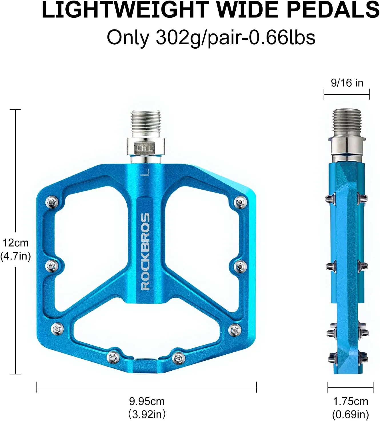 ROCKBROS Mountain Bike Pedals MTB Pedals Bicycle Flat Pedals Aluminum 9/16" Sealed Bearing Lightweight Platform for Road Mountain BMX MTB Bike