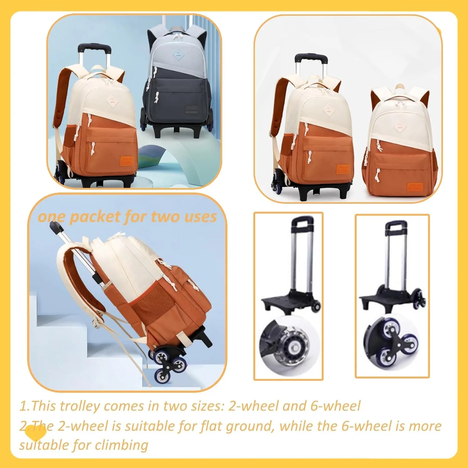 Rolling Backpack,Backpack with wheels,Capacity Wheeled Backpack for Boys,Roller Backpack for Kids
