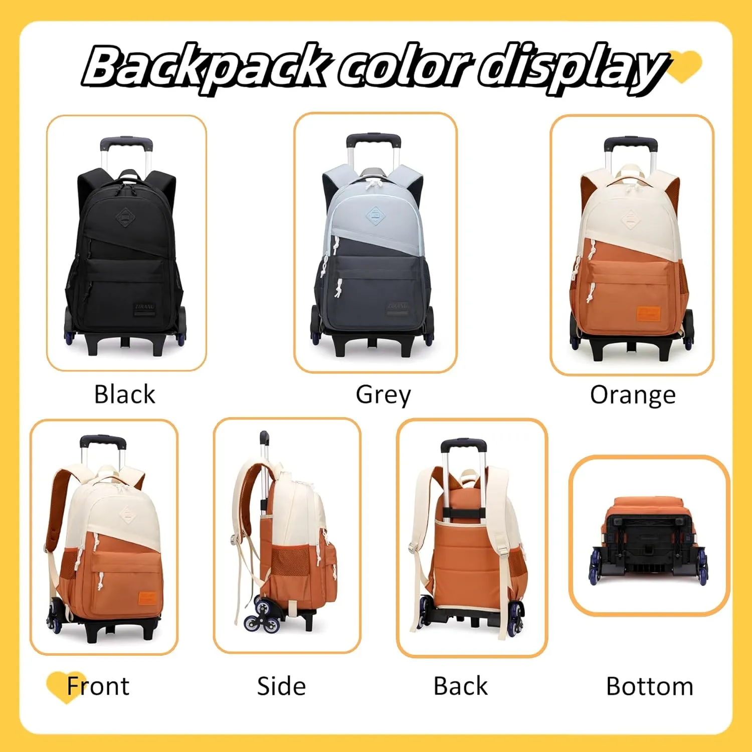 Rolling Backpack,Backpack with wheels,Capacity Wheeled Backpack for Boys,Roller Backpack for Kids