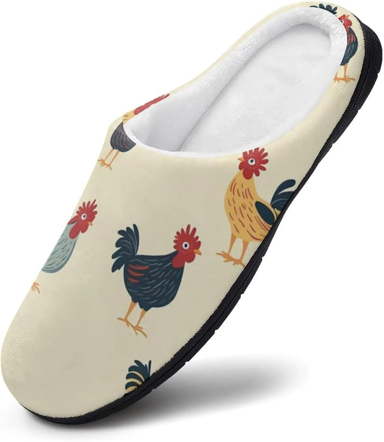 Roosters Chicken Funny Mens Slippers Lightweight Warm House Shoes Indoor Outdoor