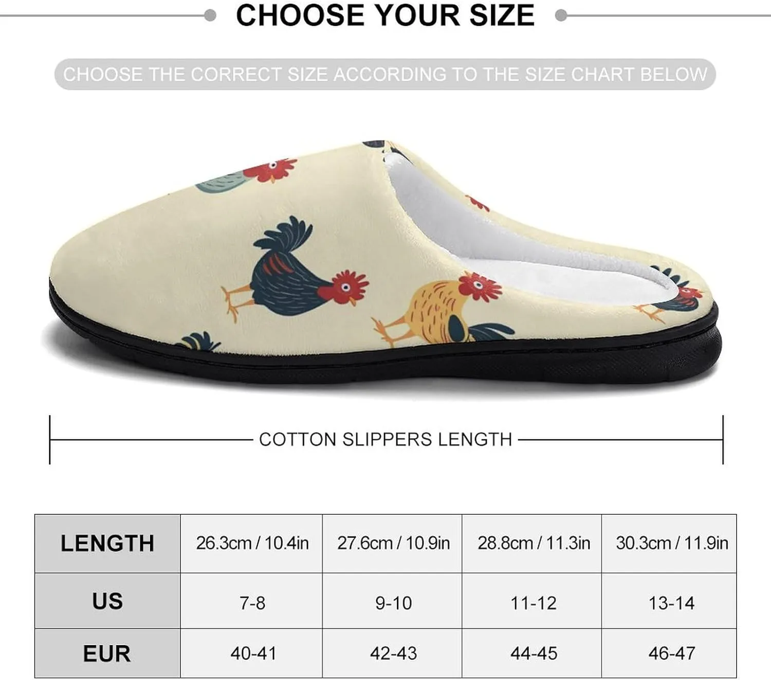 Roosters Chicken Funny Mens Slippers Lightweight Warm House Shoes Indoor Outdoor