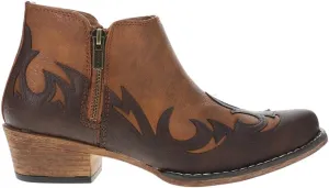 ROPER Womens Lorene Tooled Inlay Snip Toe Casual Boots Ankle Low Heel 1-2" - Brown, White