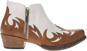 ROPER Womens Lorene Tooled Inlay Snip Toe Casual Boots Ankle Low Heel 1-2" - Brown, White