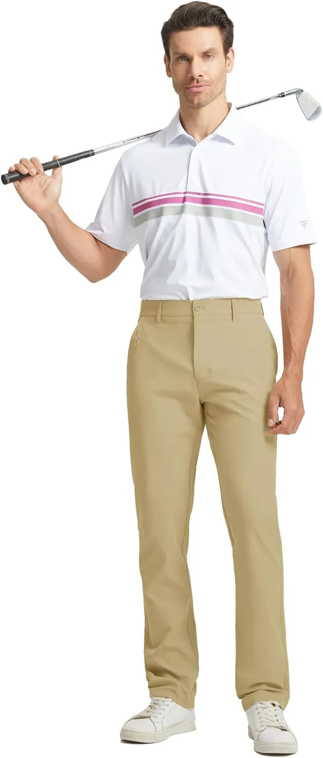 Rouen Golf Pants Men 8 Pockets Water Resistant Flat Front - 30"/32"/34" Chino Dress Pants Lightweight Stretch Casual Trousers