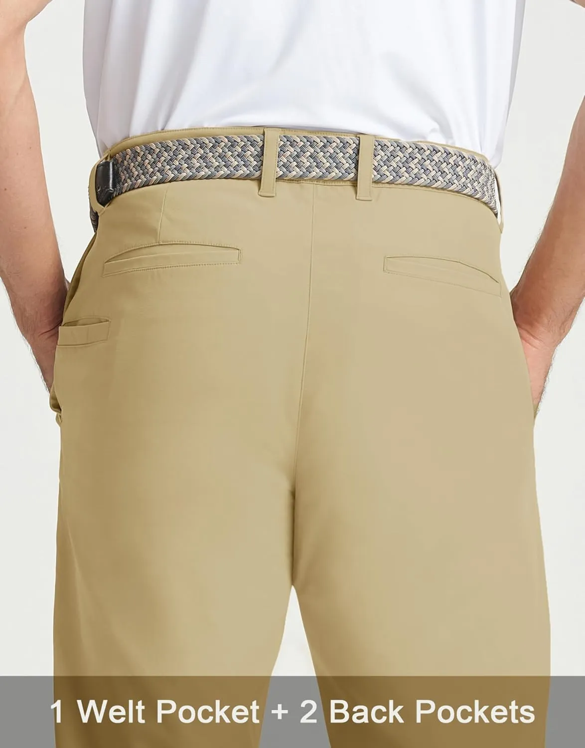 Rouen Golf Pants Men 8 Pockets Water Resistant Flat Front - 30"/32"/34" Chino Dress Pants Lightweight Stretch Casual Trousers