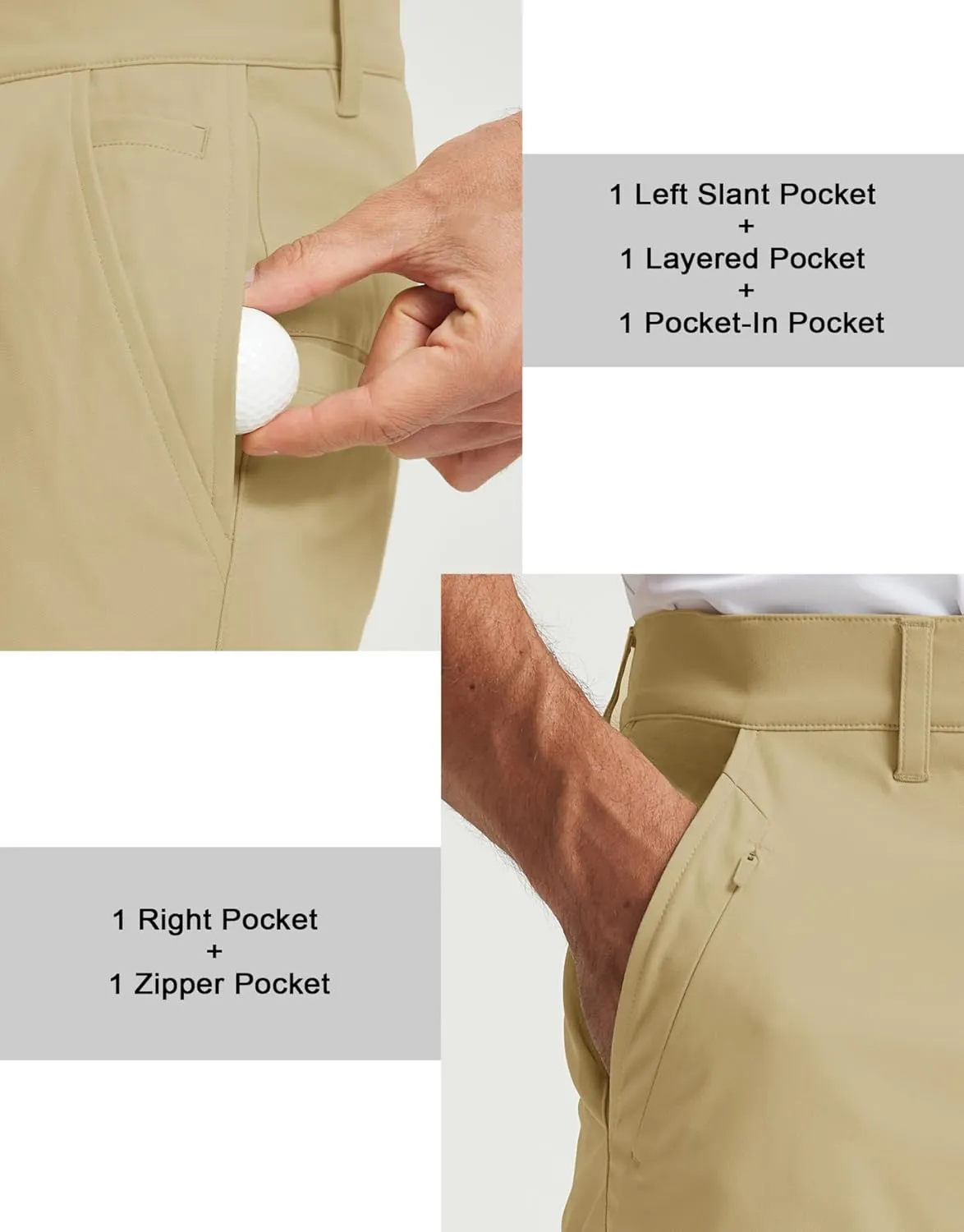 Rouen Golf Pants Men 8 Pockets Water Resistant Flat Front - 30"/32"/34" Chino Dress Pants Lightweight Stretch Casual Trousers