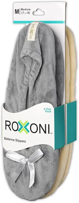 Roxoni Women's Terry Classic Cotton & Velour Ballerina Slippers (Pack of 2)