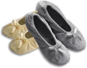 Roxoni Women's Terry Classic Cotton & Velour Ballerina Slippers (Pack of 2)