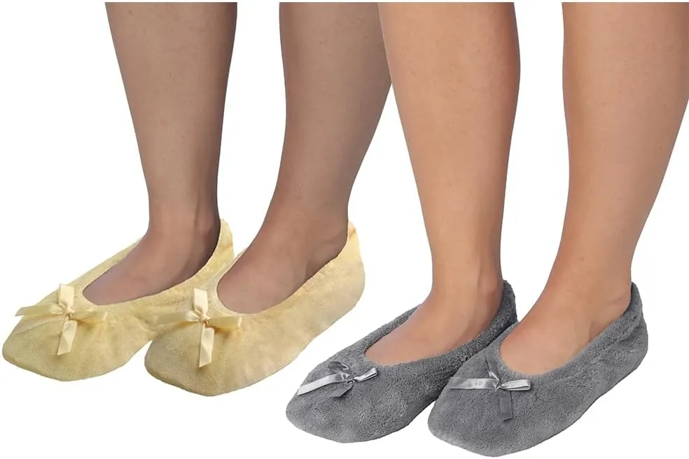 Roxoni Women's Terry Classic Cotton & Velour Ballerina Slippers (Pack of 2)