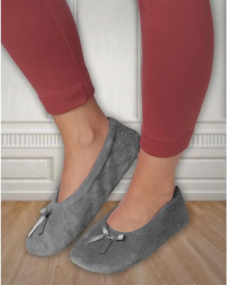 Roxoni Women's Terry Classic Cotton & Velour Ballerina Slippers (Pack of 2)