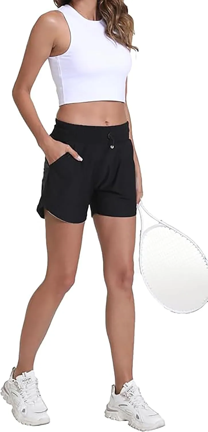 Rrosseyz Running Shorts for Womens with Liner High Waisted Lightweight Athletic Shorts with Pockets for Workout Gym Outdoor