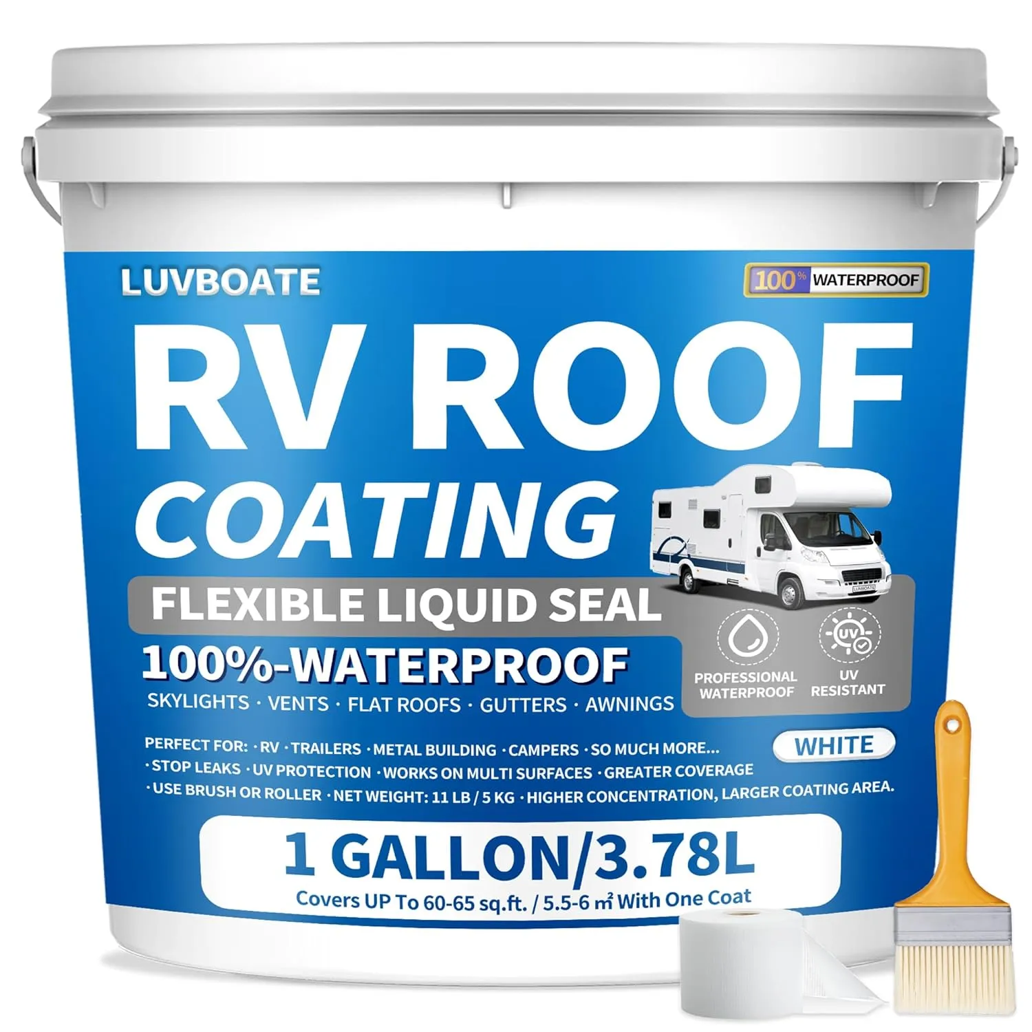 RV Roof Coating White 1 Gallon, LUVBOATE Solar Reflective Sealant, Waterproof Flexible RV Roof Sealant for Trailers, Campers, Motorhomes Leak Repair and Maintenance