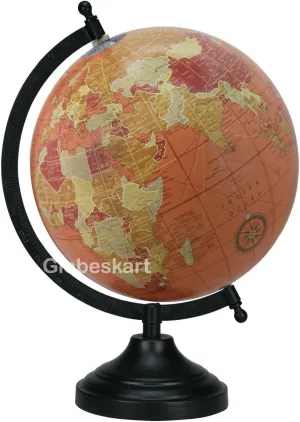 Samyuktha Educational/Antique Globe with Black Matt Arc and Base/World Globe/Home Decor/Office Decor/Gift Item / 8 inches (Rust Red)
