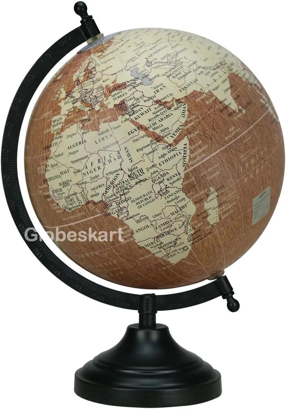 Samyuktha Educational/Antique Globe with Black Matt Arc and Base/World Globe/Home Decor/Office Decor/Gift Item / 8 inches (Wood Finish)