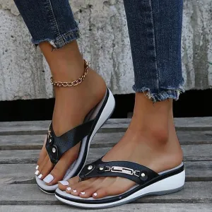 Sandals for Women, 2025 Summer Shoes Comfortable Flip Flops Cushion Arch Support Beach Dressy Summer Casual Sandal Low Wedge Walking Lightweight Non-Slip Slippers