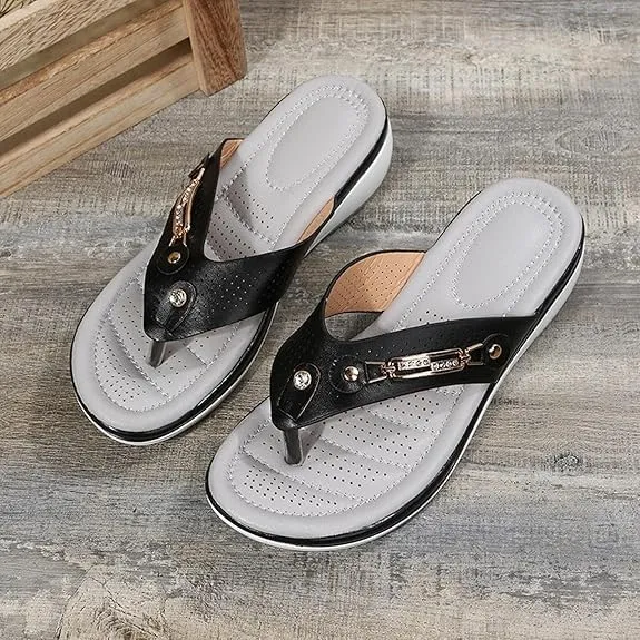 Sandals for Women, 2025 Summer Shoes Comfortable Flip Flops Cushion Arch Support Beach Dressy Summer Casual Sandal Low Wedge Walking Lightweight Non-Slip Slippers