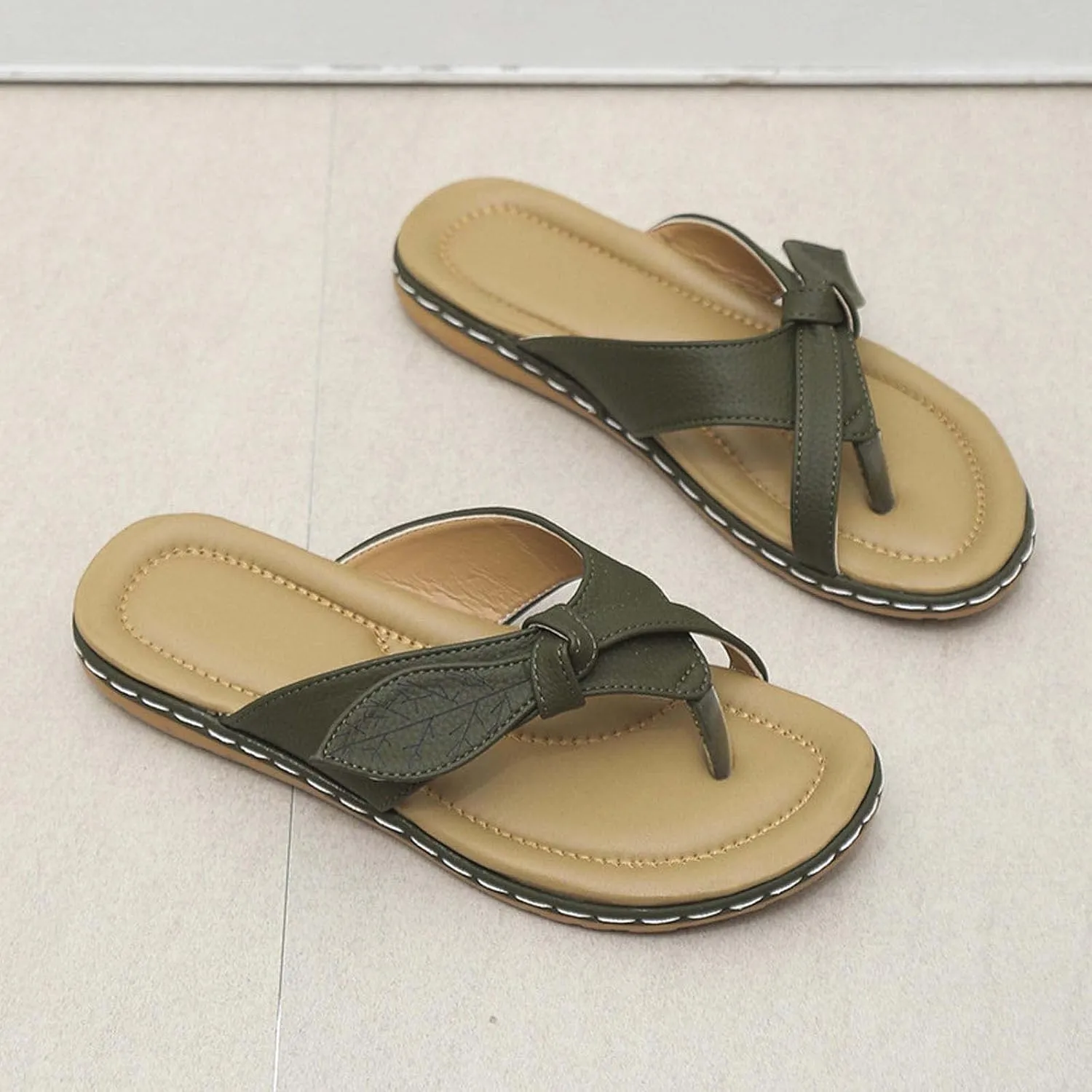 Sandals Women Dressy Summer Flat Leaves Twisted Straps Thong Clip Toe Flip Flops Vintage Lightweight Comfortable Outdoor Ladies Beach Shoes Slippers