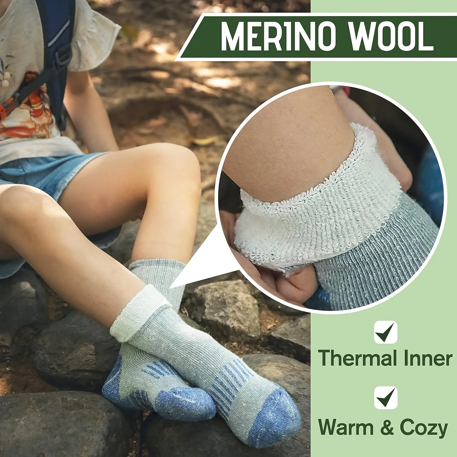 Sandsuced Kids Merino Wool Hiking Socks Girls Boys Toddler Winter Thermal Warm Cozy Boot Thick Cushion Socks 4 Pairs