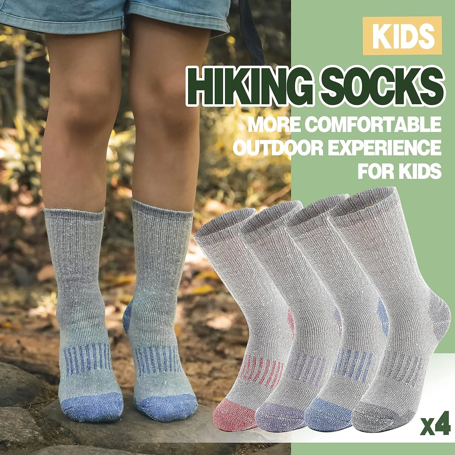Sandsuced Kids Merino Wool Hiking Socks Girls Boys Toddler Winter Thermal Warm Cozy Boot Thick Cushion Socks 4 Pairs