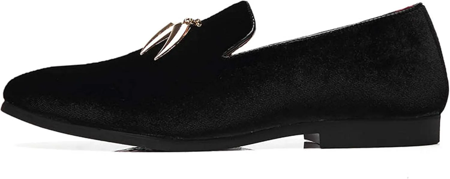 Santimon Loafers Shoes Men Fashion Slip on Metal Fringed Round Toe Velvet Smoking Slipper Moccasins Driving Shoes Black Blue Red