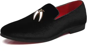 Santimon Loafers Shoes Men Fashion Slip on Metal Fringed Round Toe Velvet Smoking Slipper Moccasins Driving Shoes Black Blue Red