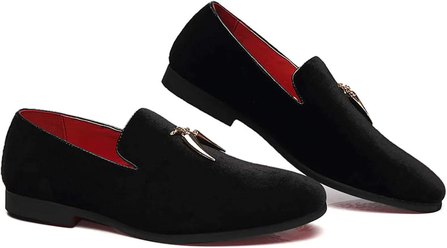 Santimon Loafers Shoes Men Fashion Slip on Metal Fringed Round Toe Velvet Smoking Slipper Moccasins Driving Shoes Black Blue Red