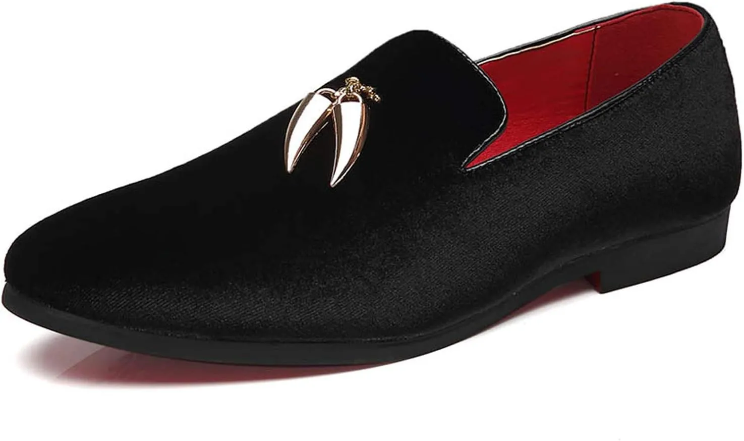 Santimon Loafers Shoes Men Fashion Slip on Metal Fringed Round Toe Velvet Smoking Slipper Moccasins Driving Shoes Black Blue Red