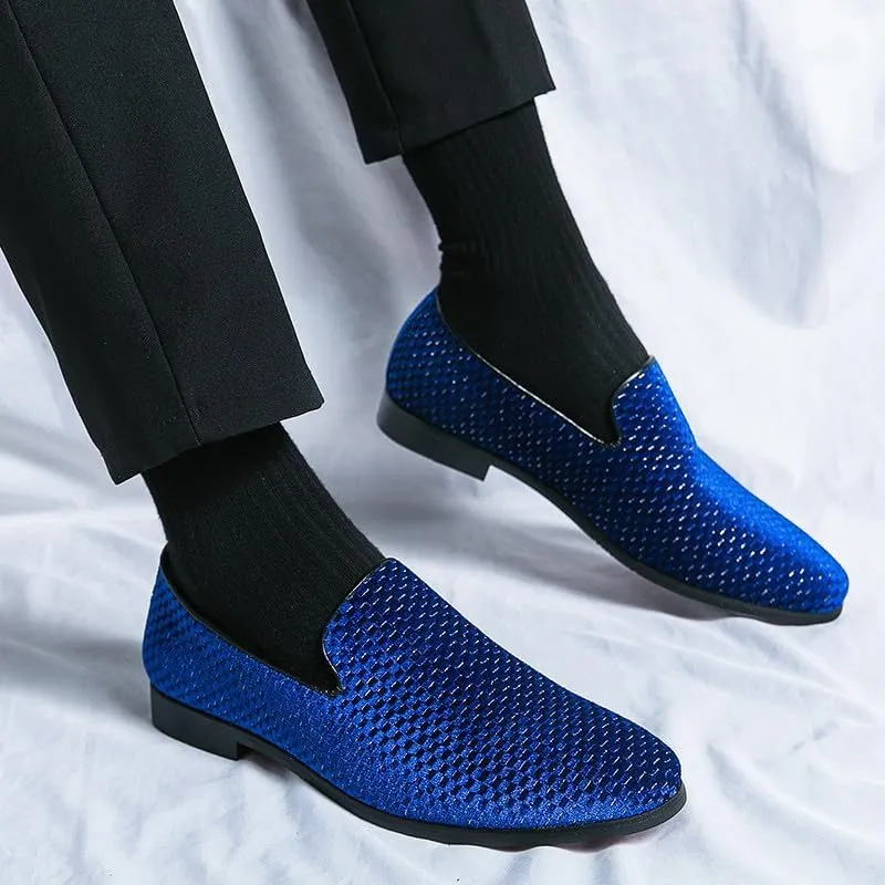 Santiom Men's Velvet Slip-On Loafers, Classic Dress Casual Shoes Tuxedo Shiny Smoking Slipper Prom Wedding Shoes