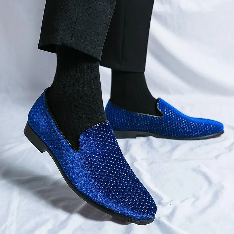 Santiom Men's Velvet Slip-On Loafers, Classic Dress Casual Shoes Tuxedo Shiny Smoking Slipper Prom Wedding Shoes