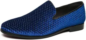 Santiom Men's Velvet Slip-On Loafers, Classic Dress Casual Shoes Tuxedo Shiny Smoking Slipper Prom Wedding Shoes