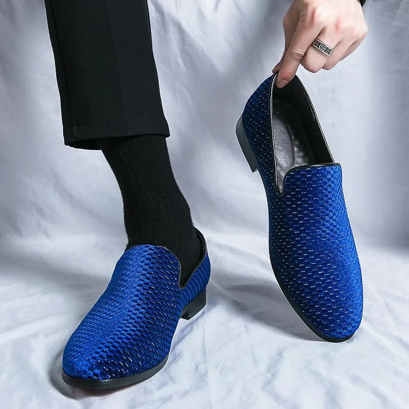 Santiom Men's Velvet Slip-On Loafers, Classic Dress Casual Shoes Tuxedo Shiny Smoking Slipper Prom Wedding Shoes