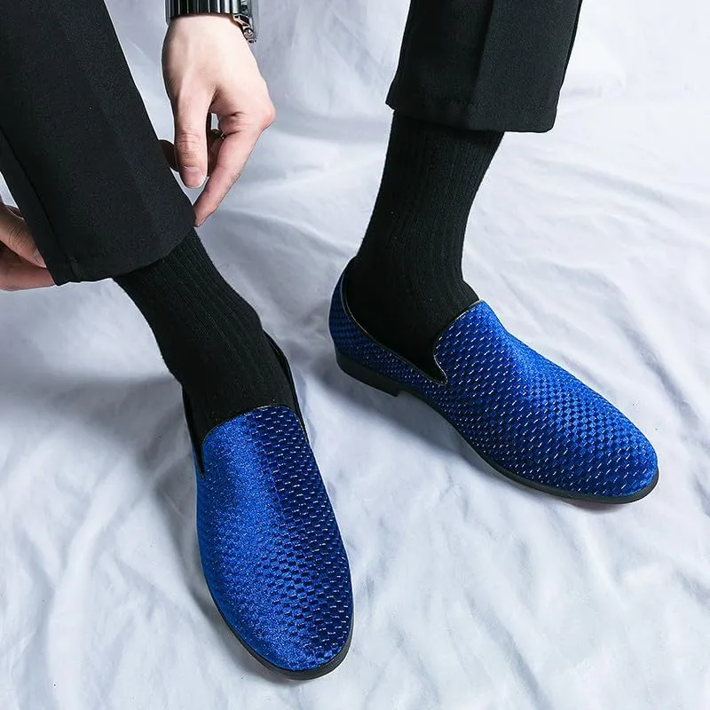 Santiom Men's Velvet Slip-On Loafers, Classic Dress Casual Shoes Tuxedo Shiny Smoking Slipper Prom Wedding Shoes