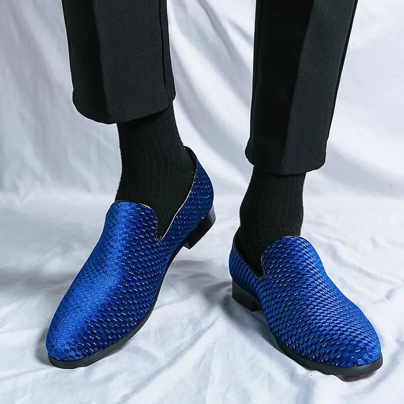 Santiom Men's Velvet Slip-On Loafers, Classic Dress Casual Shoes Tuxedo Shiny Smoking Slipper Prom Wedding Shoes