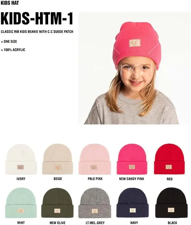 ScarvesMe Exclusive Kids Classic Ribbed Beanie Hat with Suede Patch
