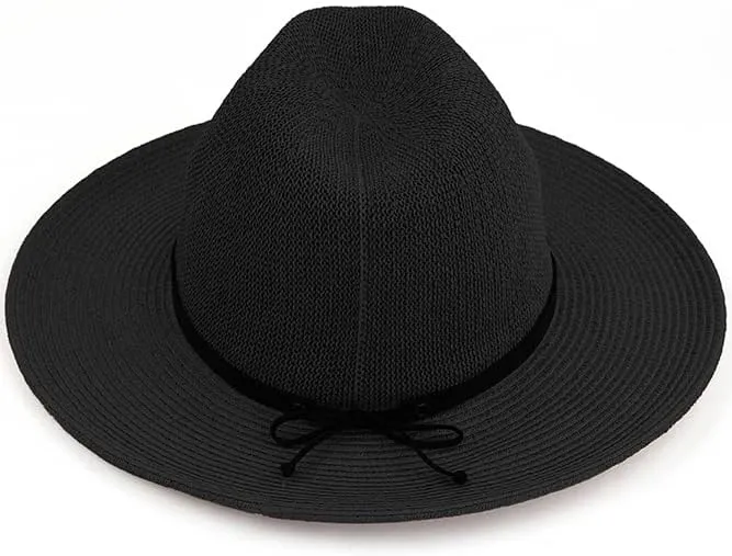 ScarvesMe Women's Classic Panama Straw Sun Hat with Suede Lace Trim Band