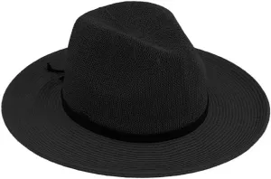 ScarvesMe Women's Classic Panama Straw Sun Hat with Suede Lace Trim Band