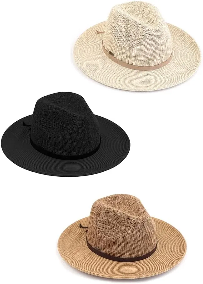 ScarvesMe Women's Classic Panama Straw Sun Hat with Suede Lace Trim Band
