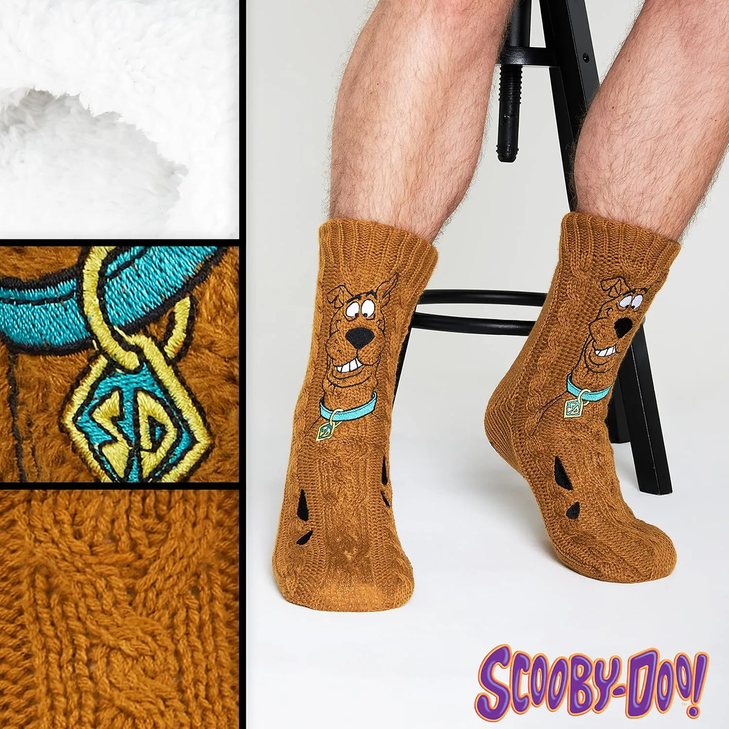 Scooby Doo Mens Slipper Socks, Knitted Fluffy Socks Fleece Lining Non Slip