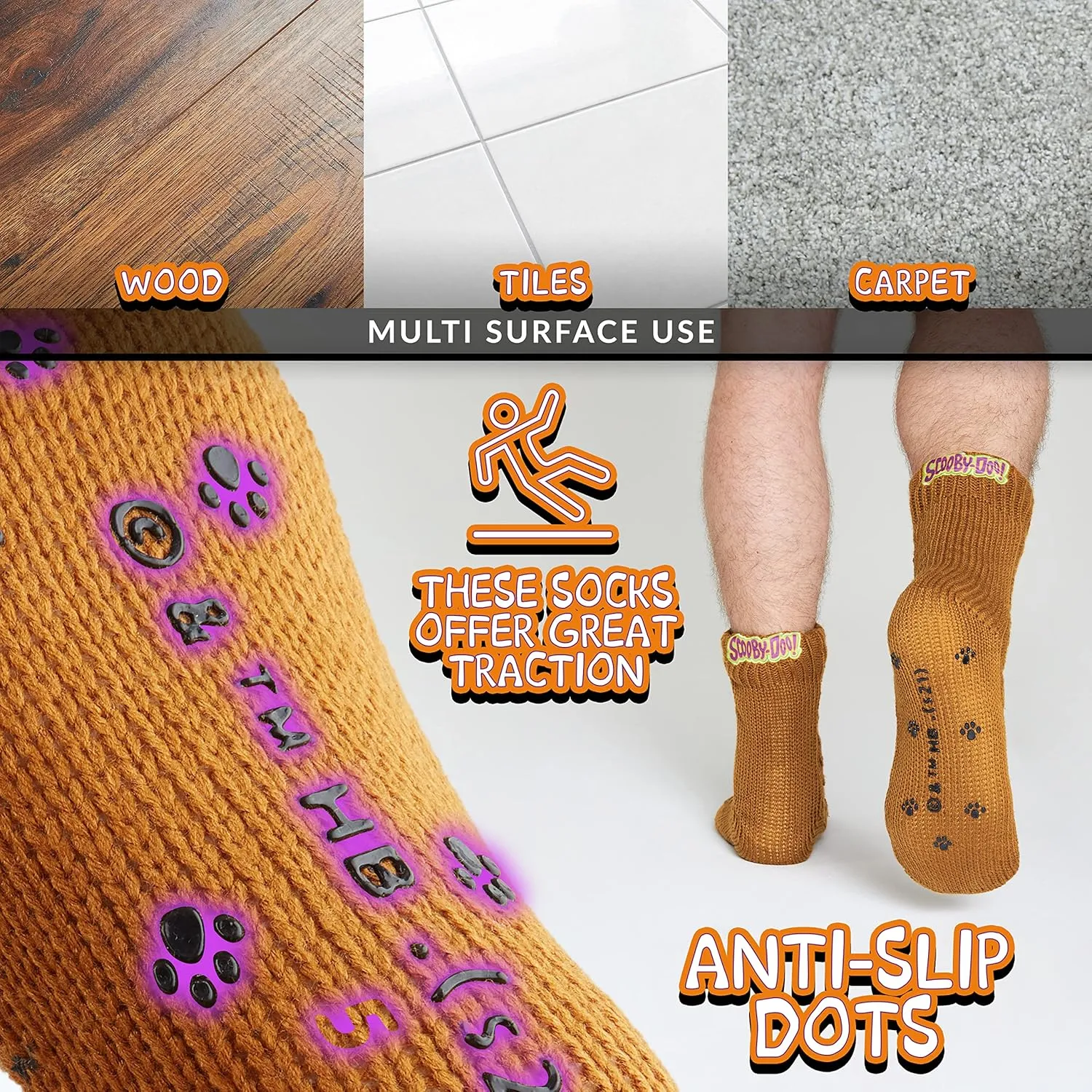 Scooby Doo Mens Slipper Socks, Knitted Fluffy Socks Fleece Lining Non Slip