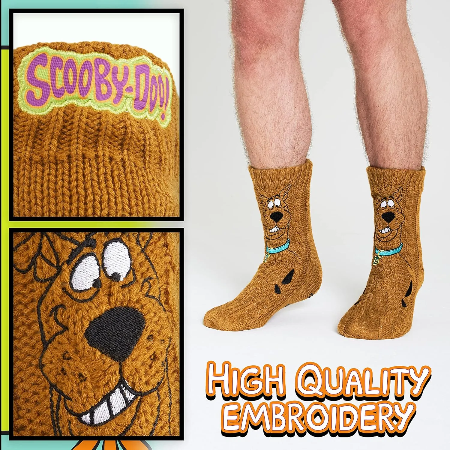 Scooby Doo Mens Slipper Socks, Knitted Fluffy Socks Fleece Lining Non Slip