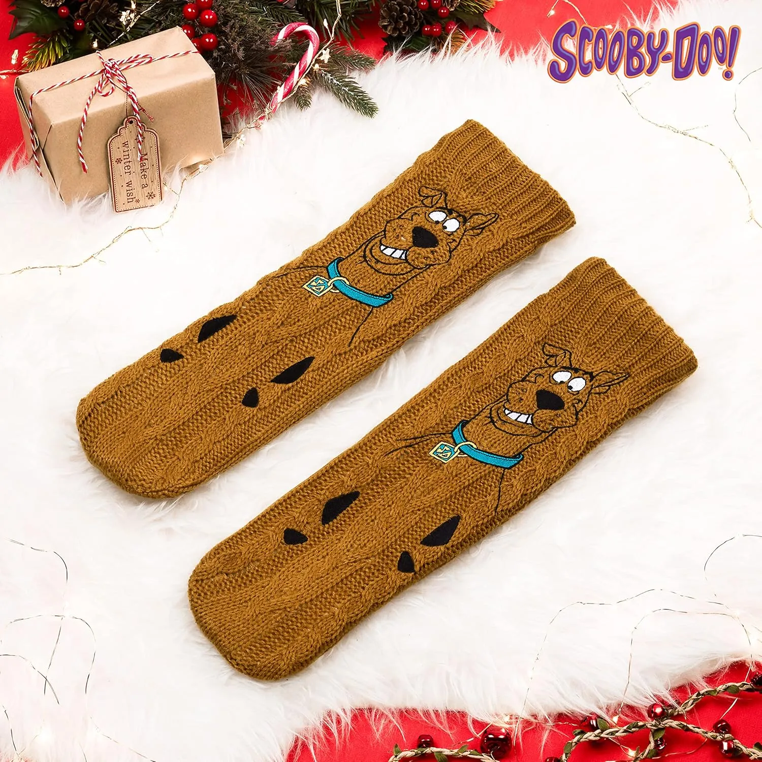 Scooby Doo Mens Slipper Socks, Knitted Fluffy Socks Fleece Lining Non Slip