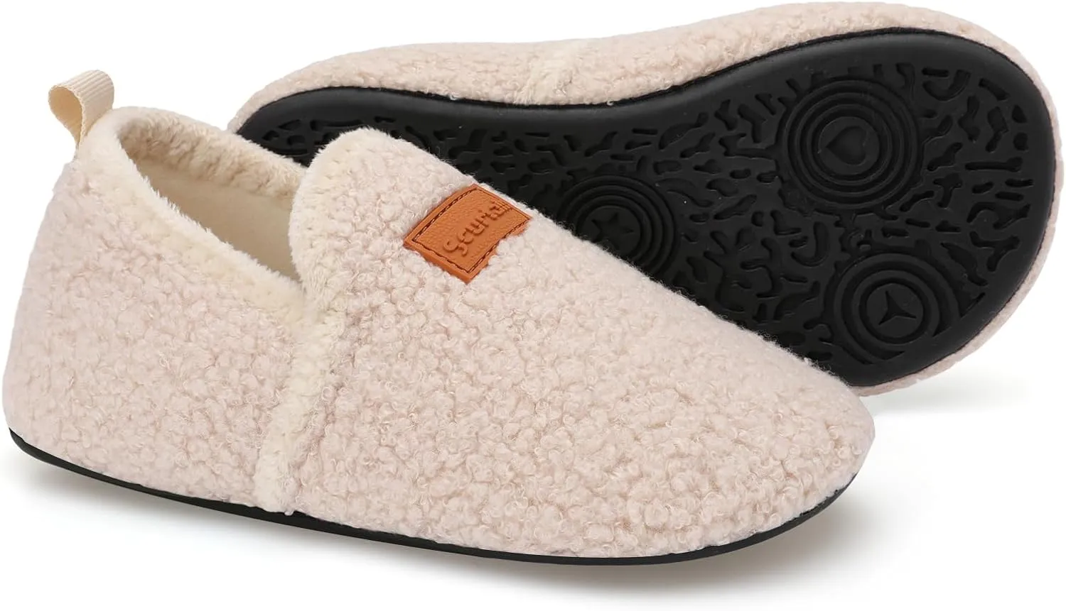 Scurtain Unisex Big Kids Little Kids Slippers Socks Artificial Woolen Slippers with Non-slip Rubber Sole for Big Boys Girls Little Boys Girls