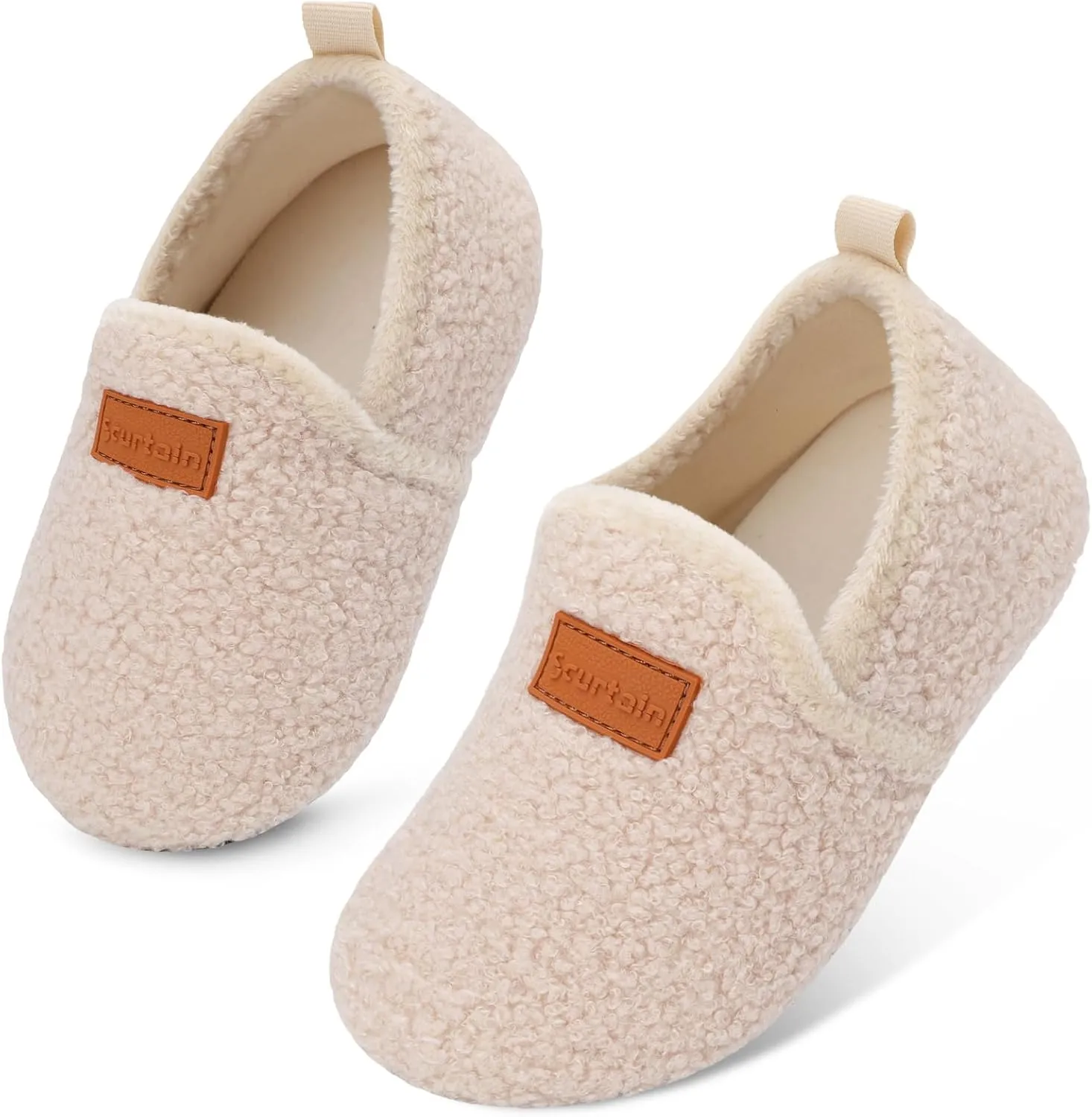 Scurtain Unisex Big Kids Little Kids Slippers Socks Artificial Woolen Slippers with Non-slip Rubber Sole for Big Boys Girls Little Boys Girls