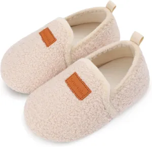 Scurtain Unisex Big Kids Little Kids Slippers Socks Artificial Woolen Slippers with Non-slip Rubber Sole for Big Boys Girls Little Boys Girls