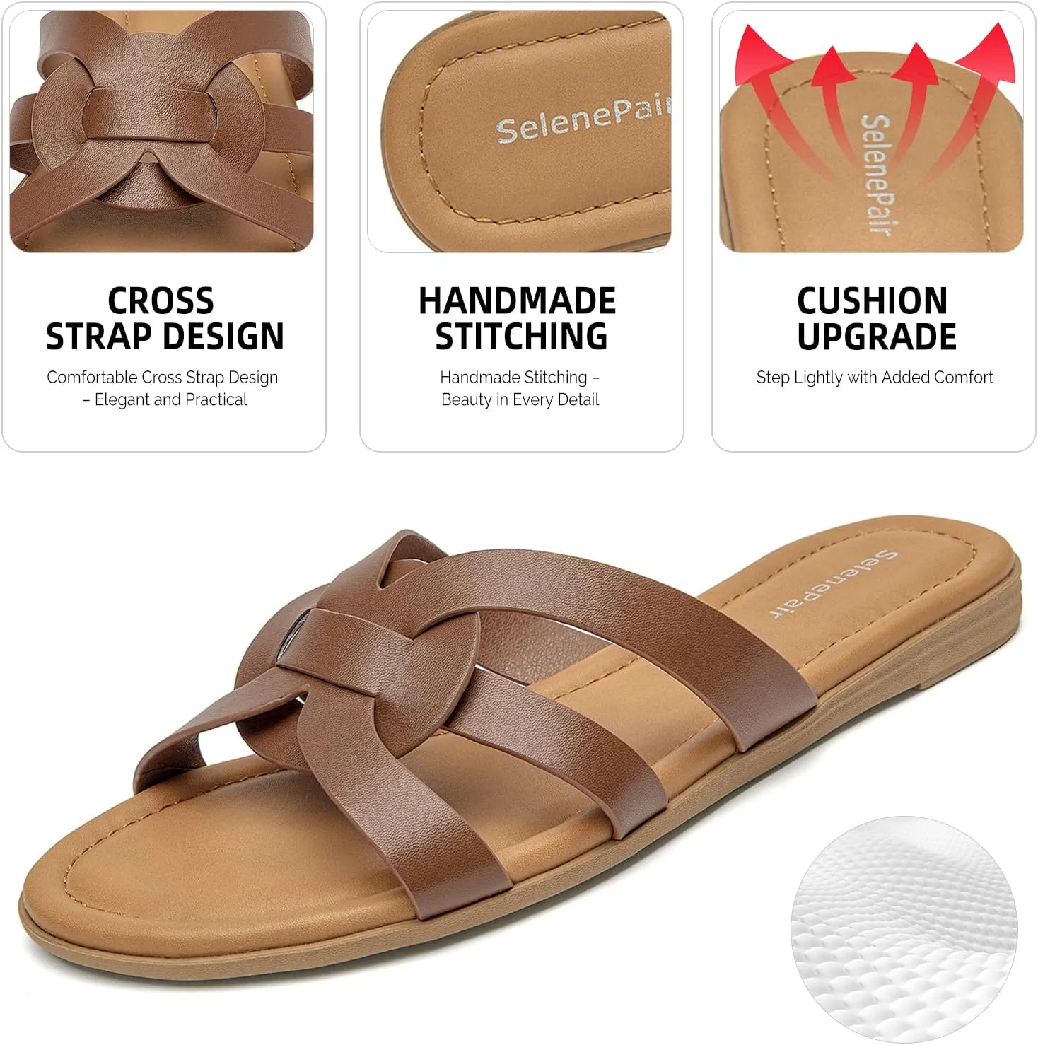 SelenePair Women's Flat Sandals Cross Strap Dress Slide Sandals Casual Summer Beach Shoes