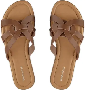 SelenePair Women's Flat Sandals Cross Strap Dress Slide Sandals Casual Summer Beach Shoes
